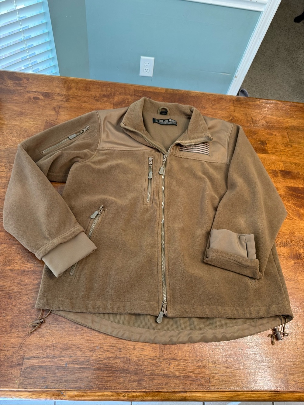 Nine Line Apparel Condor Alpha Tactical Fleece Jacket Flag Patch Coyote Tan L